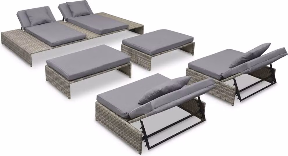 The Living Store Set da giardino 5 pezzi con cuscini in poly rattan grigio