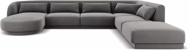 Divano panoramico destro Tulum di Cosmopolitan Design in velluto grigio chiaro per 6 persone L/P/H: 330 x 167 x 70 cm