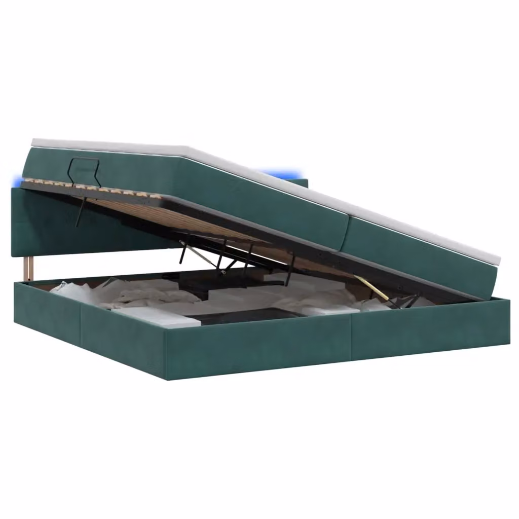 Letto con contenitore e illuminazione LED vidaXL in velluto verde, L 200 x P 200 cm – 2