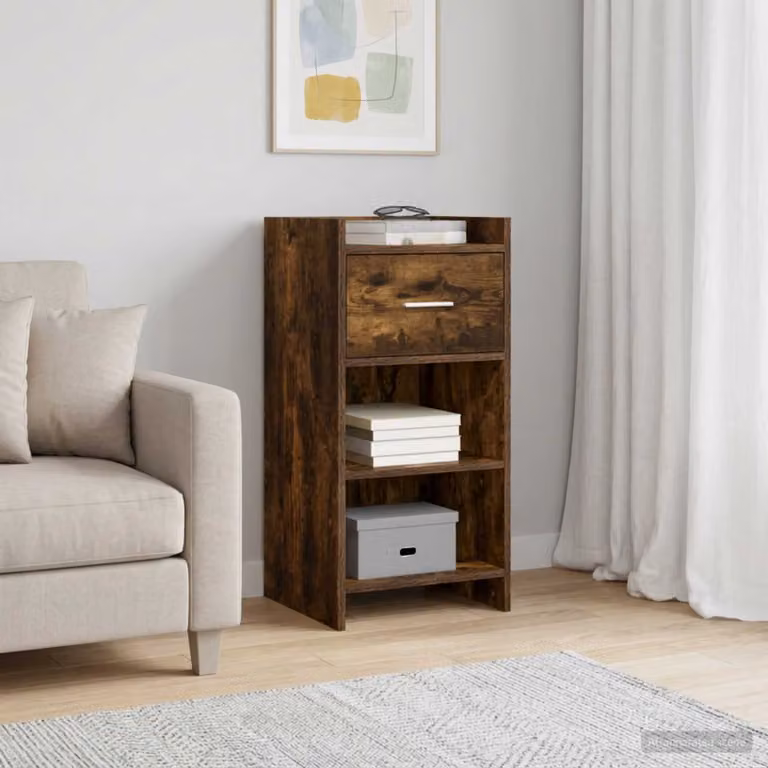 Credenza moderna vidaXL in legno ingegnerizzato e metallo, colore rovere fumo, L 40 cm x P 36 cm x H 80 cm