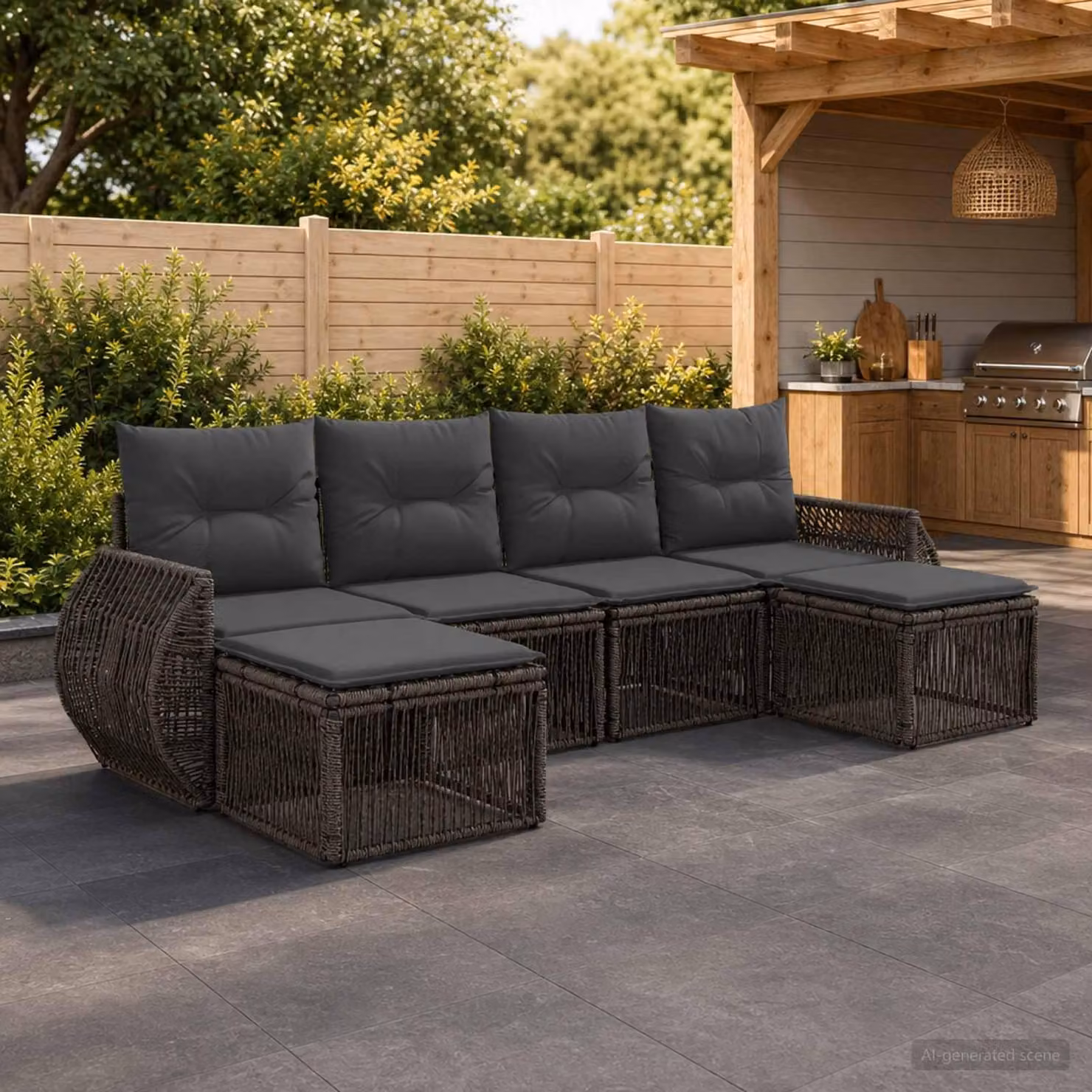 Maison Exclusive - Set da giardino composto da 6 pezzi. Divano da esterno in rattan sintetico, colore grigio e grigio scuro