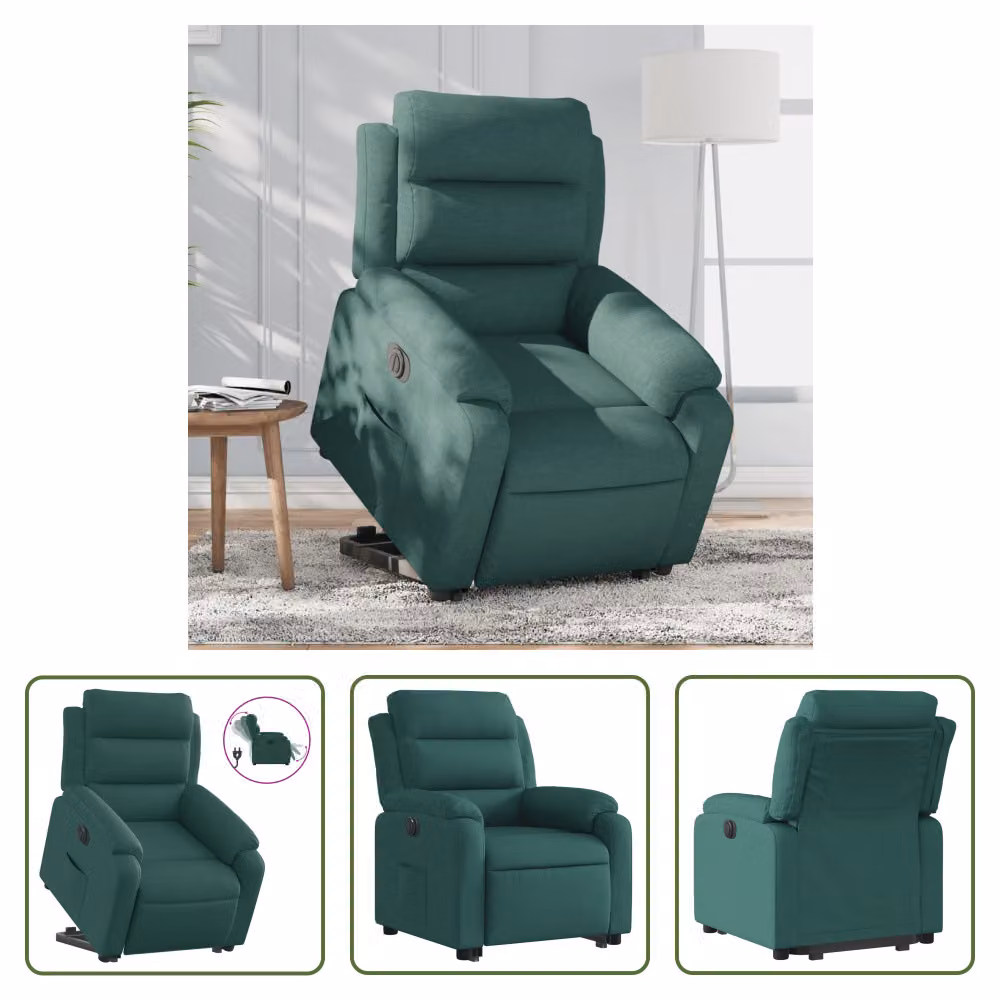 The Living Store Poltrona relax con ausilio per l'alzata Elettrica Tessuto verde scuro