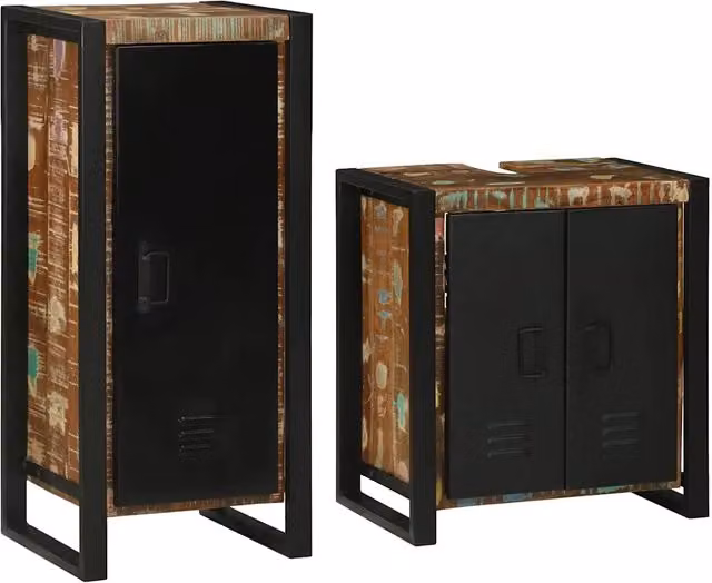Set di mobili per il Bagno | Armadio da bagno 2 pz Legno massello riciclato