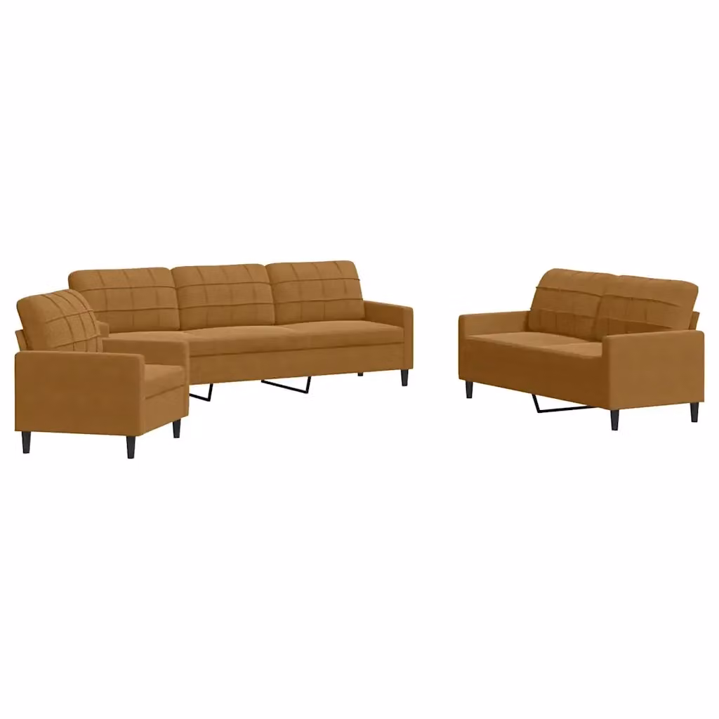 Set di divani 3 pezzi vidaXL in velluto marrone con cuscini e struttura in metallo per soggiorno – 2