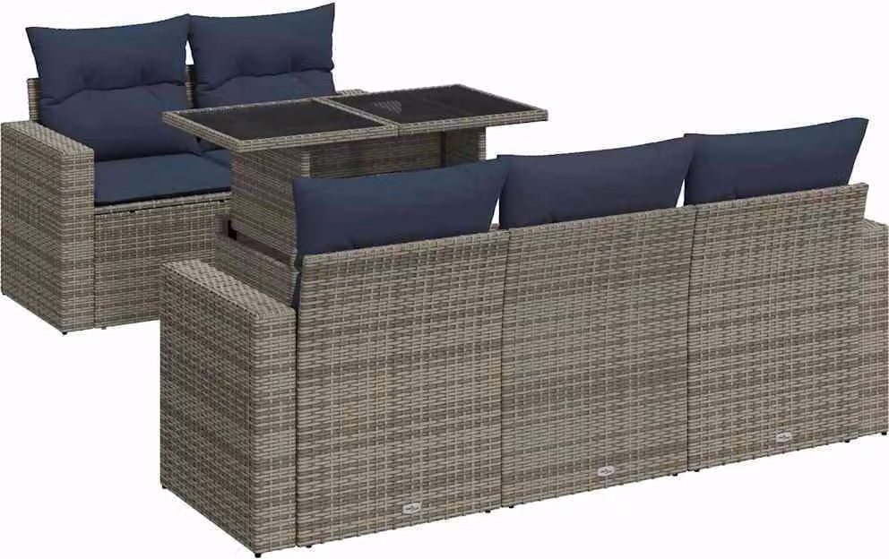 Set Divano da Giardino 6pz con Cuscini Grigio Polyrattan Acacia
