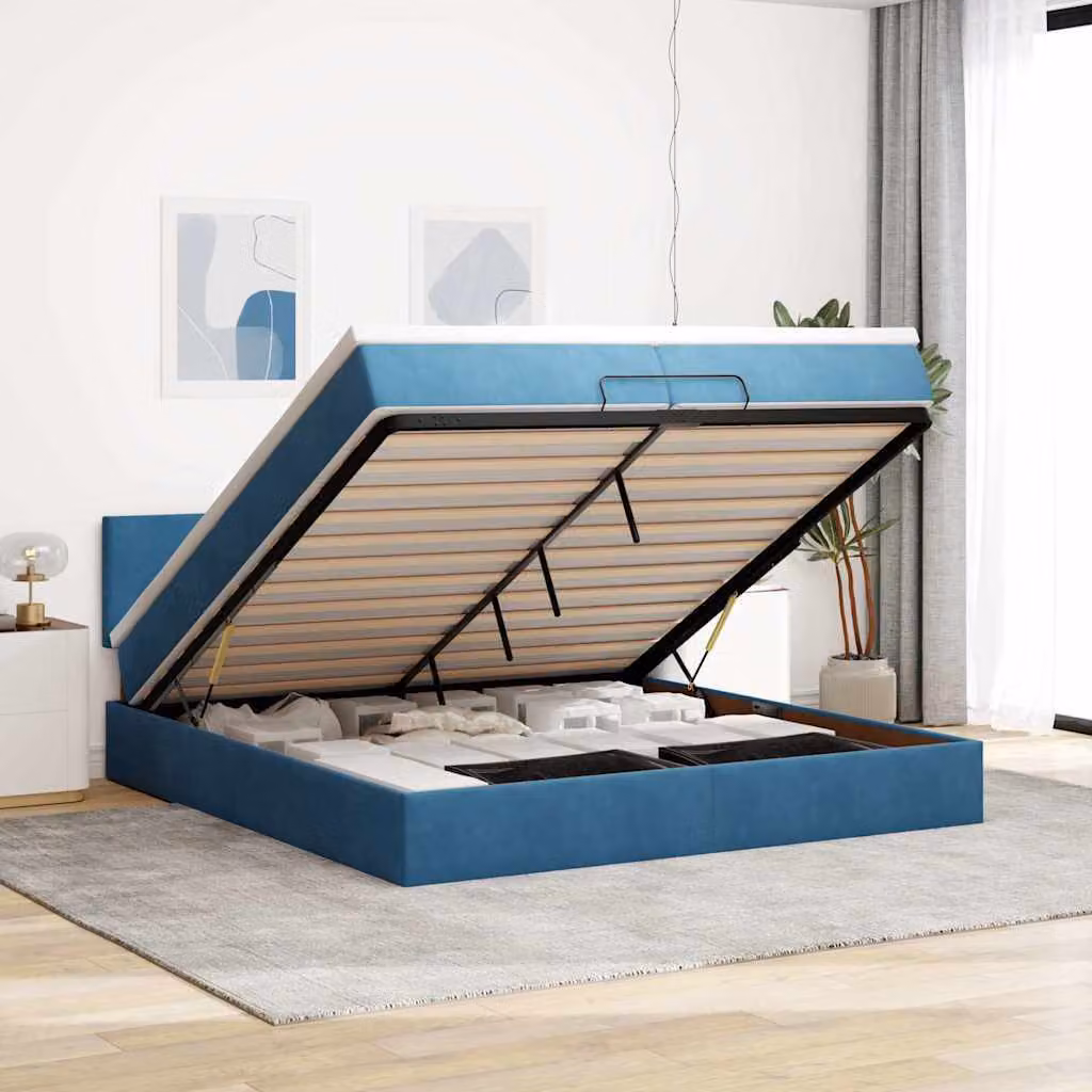 Maison Exclusive - Letto a pouf con materassi e luci LED, blu scuro, 200x200 cm, velluto