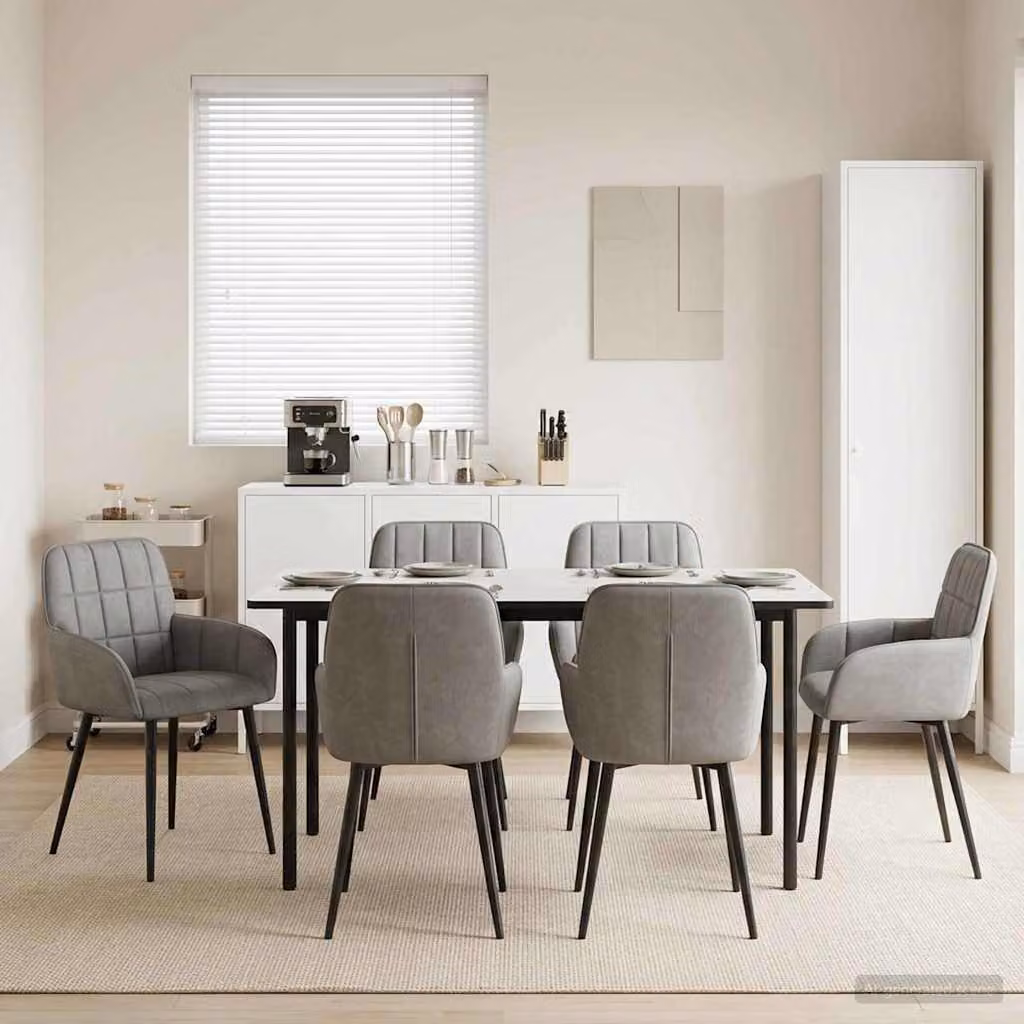 Set di 6 sedie da pranzo moderne vidaXL in velluto grigio con struttura in metallo e plastica, L: 56.5 cm, P: 50 cm, H: 85 cm