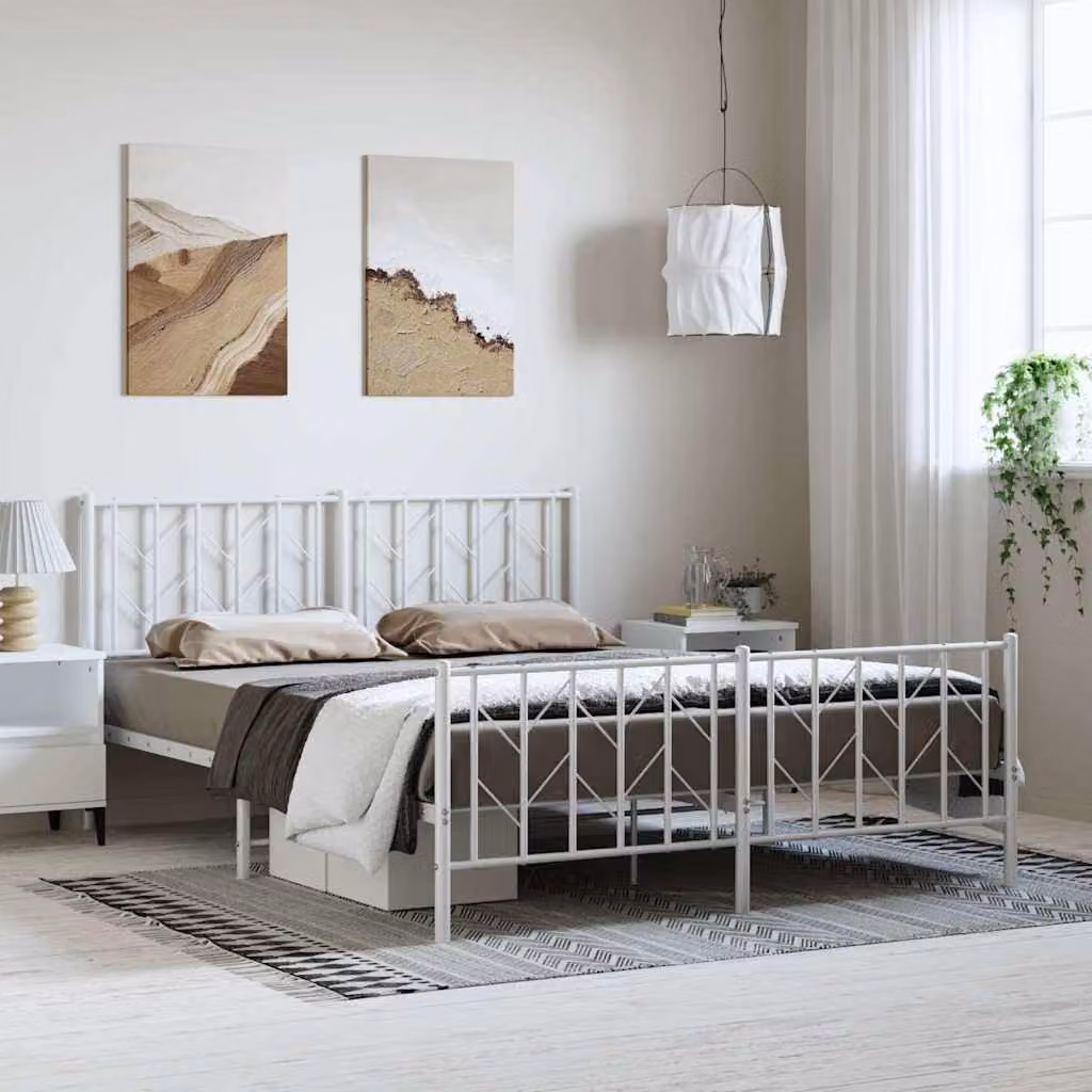 vidaXL Giroletto con Testiera e Pediera in Metallo Bianco L/P: 150 x 200 cm