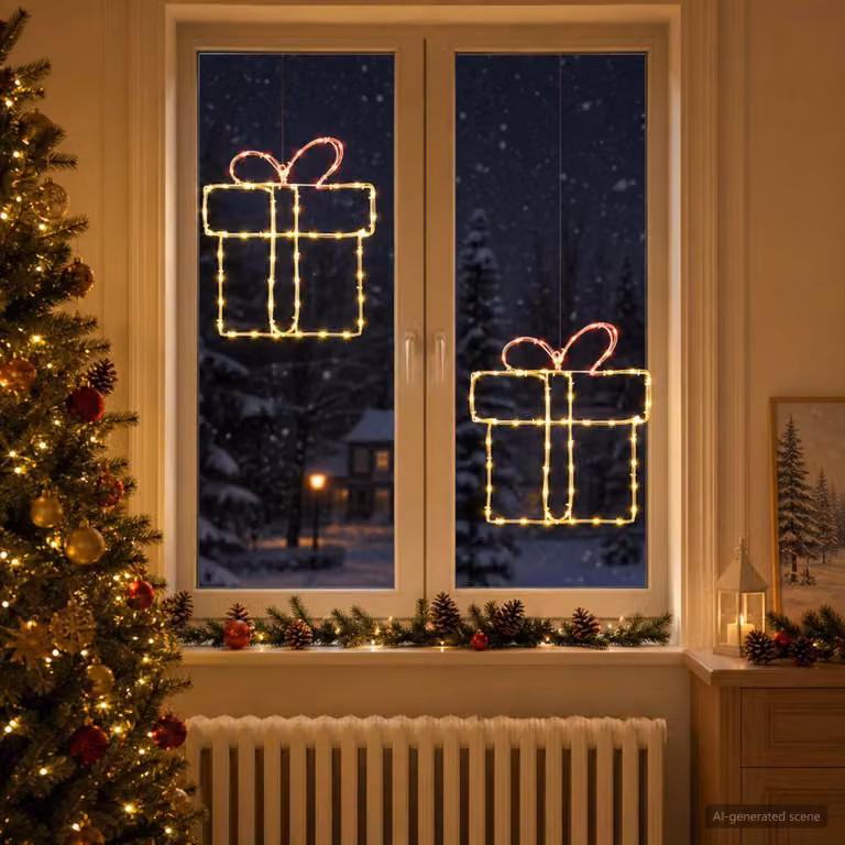 Decorazioni natalizie a LED per finestre, modello LOVIISA, confezione da 2, con 160 LED