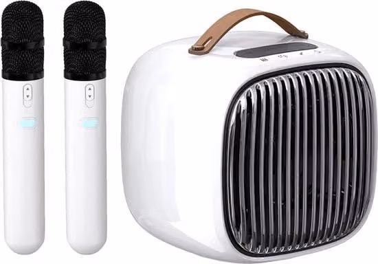Impianto Karaoke Professionale Easyjoy Portatile 30W con Bluetooth, 2 Altoparlanti, Microfono e Supporto per Smartphone, Colore Bianco