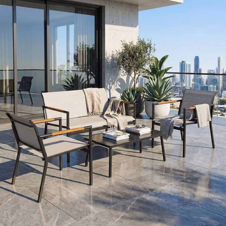 Set di mobili da giardino composto da 4 pezzi, per 4 persone | Colore: crema | Dimensioni: 106 x 70,5 x 77 cm