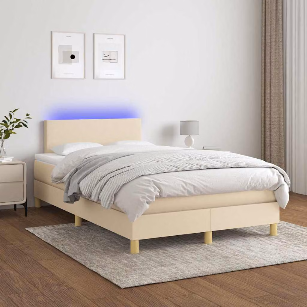 Letto a molle con materasso vidaXL in tessuto beige con illuminazione LED e porta USB L/P/H: 120 x 200 cm – 1