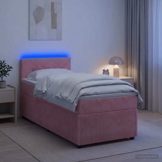 Letto box spring con materasso Rosa 100 x 200 cm Velluto 3453088