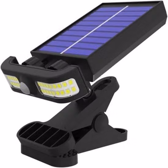 Lampada da esterno a energia solare con sensore di movimento, lampada da recinzione impermeabile, morsetto regolabile, luce bianca a 6000 K, lampada solare portatile.