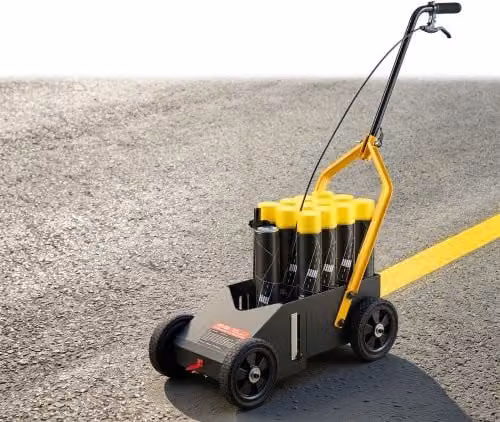 VEVOR Macchina Traccialinee per Segnaletica Orizzontale Capacità 12 Lattine, Nera, con 4 Ruote, Larghezza Linea Regolabile 50 a 100 mm, per Marcatura Parcheggi Rapida e Precisa, con Ugello Adattatore