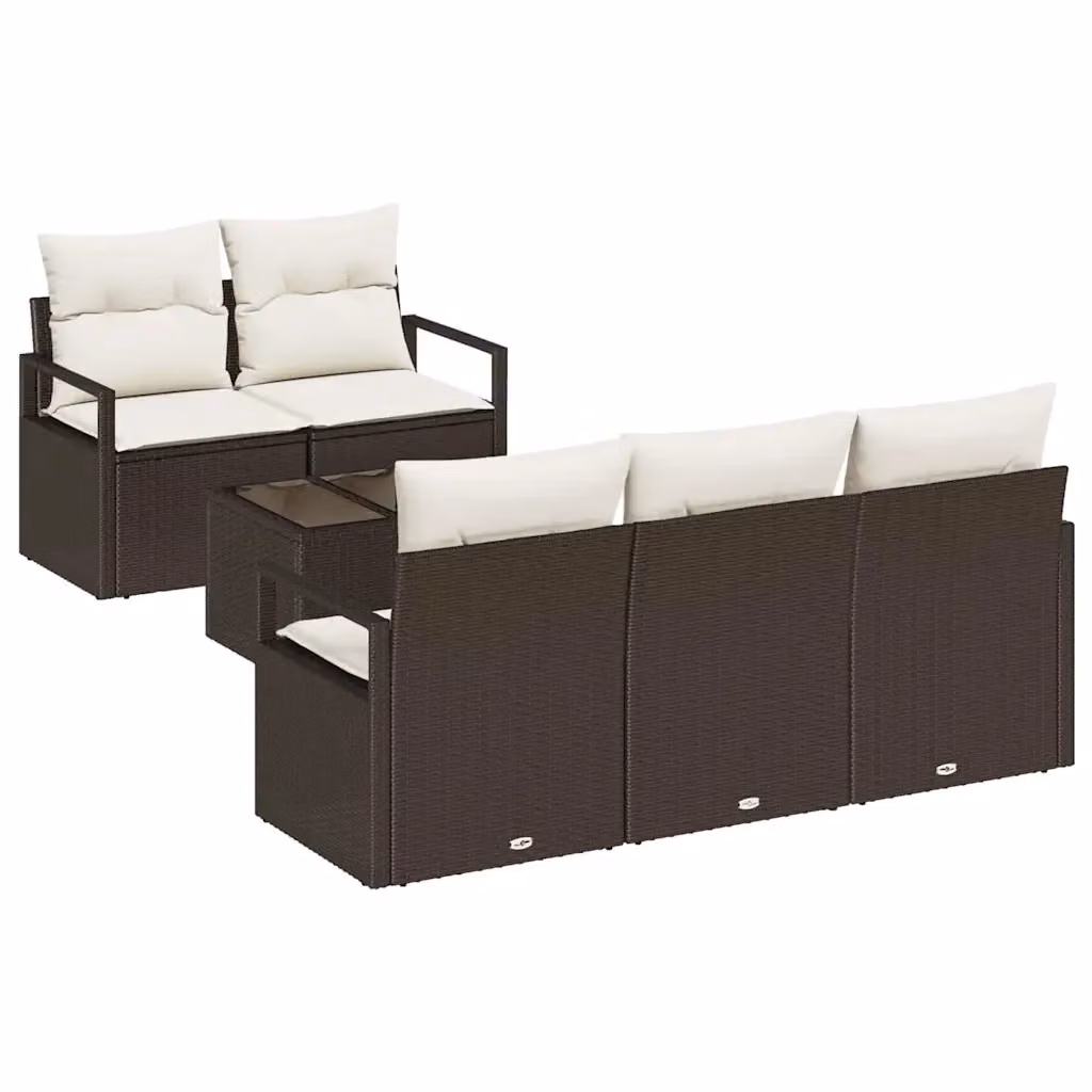 Set di divani da giardino vidaXL a 6 posti in rattan con struttura in metallo e cuscini, Marrone e Beige – 2