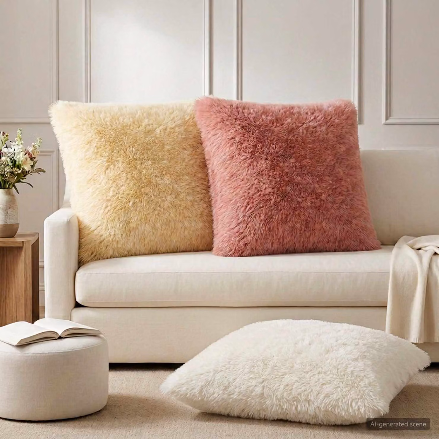 Set di 6 federe vidaXL HEERLEN in pile color crema, L 65 x L 65 cm