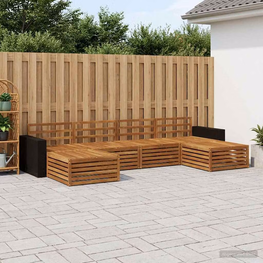 Set di divani da esterno vidaXL a forma di L composto da 6 pezzi in legno di acacia massello marrone con cuscini inclusi