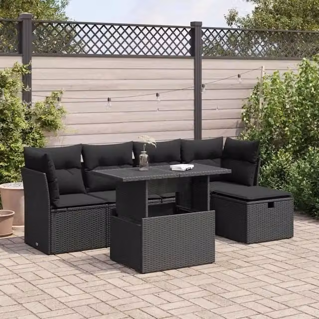 Set Divano da Giardino 6 pz con Cuscini Nero in Polyrattan 3327765