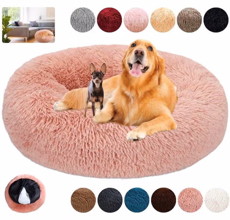Cuccia per cani, forma rotonda, morbida e soffice, tipo "donut", rilassante, lavabile, colore rosa, taglia 4XL (110 cm di diametro)
