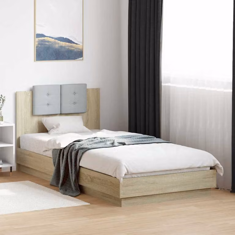 vidaXL Giroletto con Testiera in Rovere Sonoma e Legno Multistrato, L/P/H: 90 x 200 cm