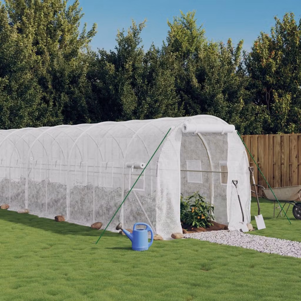 Serra vidaXL con telaio in acciaio galvanizzato bianco e copertura in plastica, L: 6 m, P: 2 m, H: 2 m