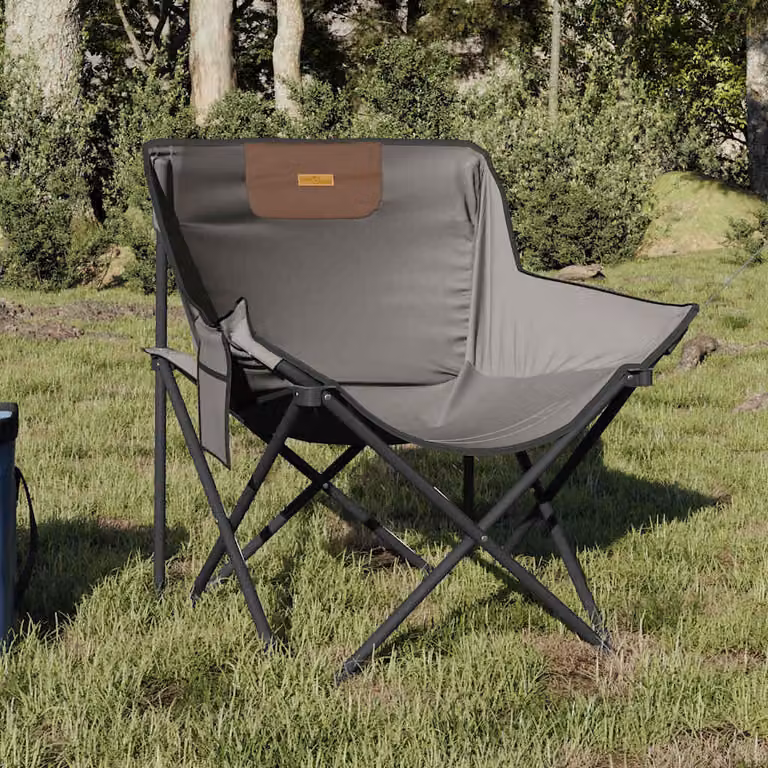 Set di 2 sedie da campeggio pieghevoli vidaXL con tasca e braccioli, colore grigio