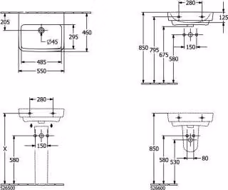 Villeroy & Boch O.novo - Lavabo 550x460 mm, senza sfioratore, senza foro per rubinetto, bianco alpino 4A415801