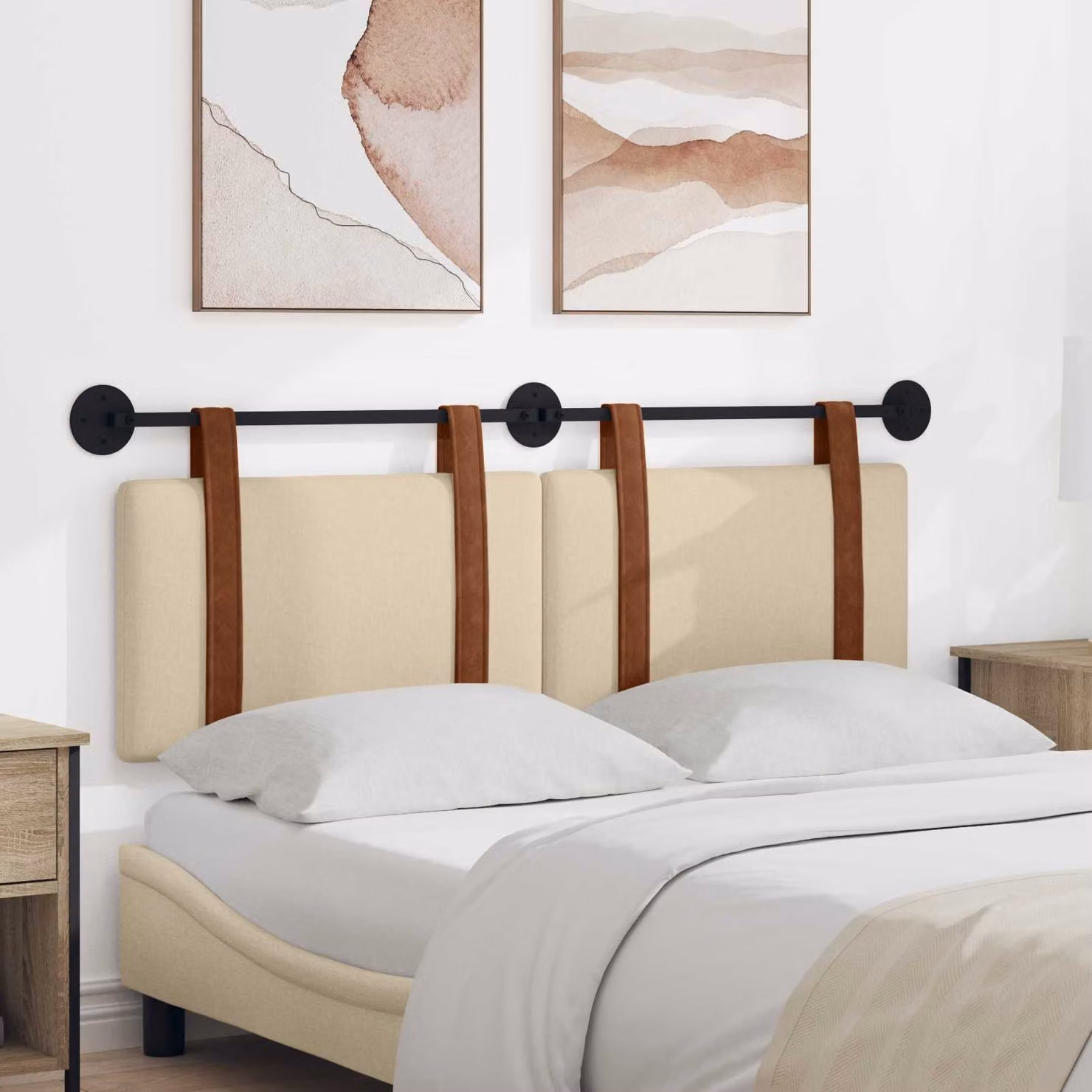 Testata del letto appesa vidaXL in similpelle beige L: 130 cm, H: 55 cm, P: 5 cm