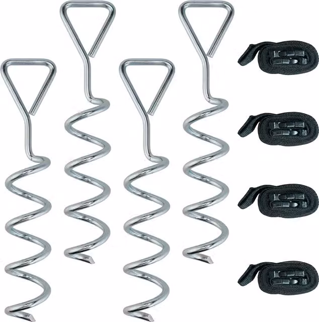 Set di 4 ancore da terra SPORTNOW in metallo con cinghie per trampolino, Argento, 32 cm