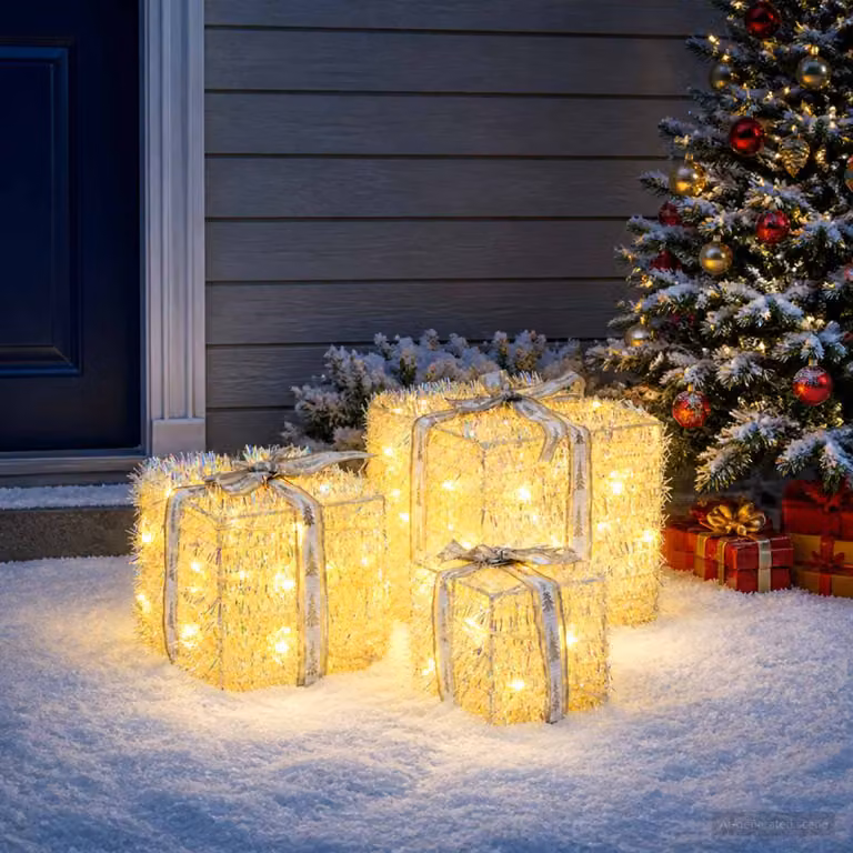 vidaXL Scatola regalo di Natale illuminata 3 pz 64 LED Bianco caldo