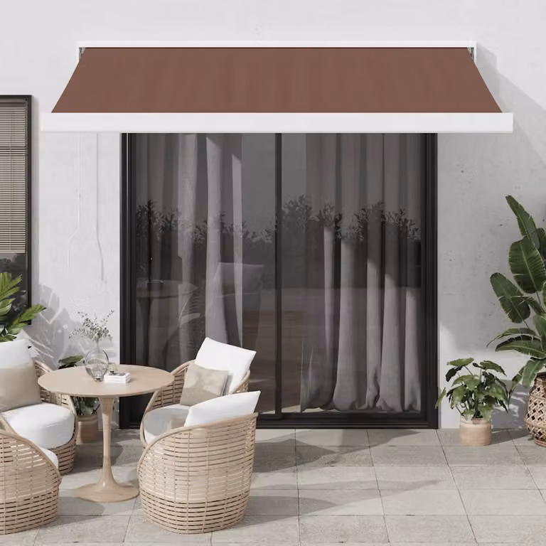 Tenda da sole retrattile manuale vidaXL con bracci pieghevoli in alluminio e tessuto in poliestere, Marrone, L: 350 cm, P: 250 cm