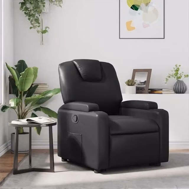 Poltrona relax reclinabile vidaXL in similpelle nera con braccioli e struttura in legno e metallo