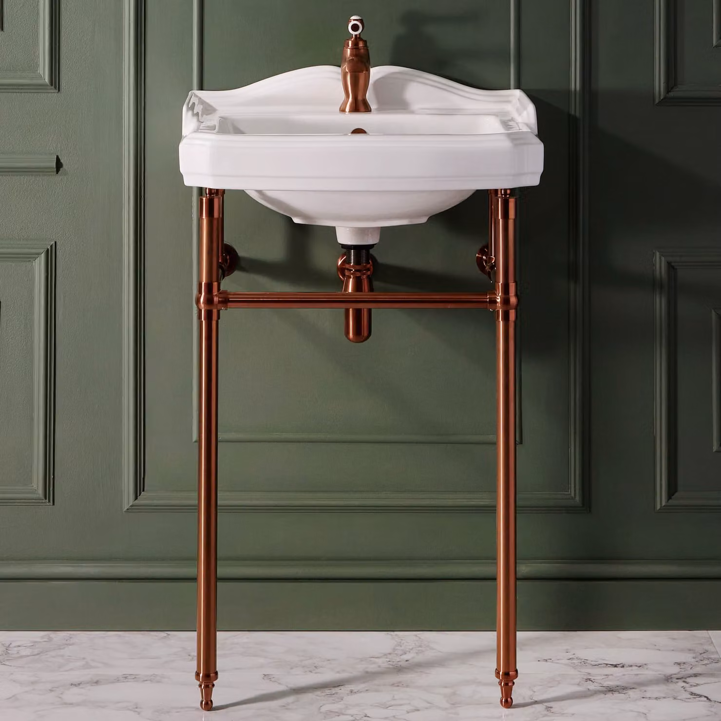 Lavabo Tradizionale da 590mm con 1 Foro per Rubinetteria e Consolle in Rame Satinato - Regent