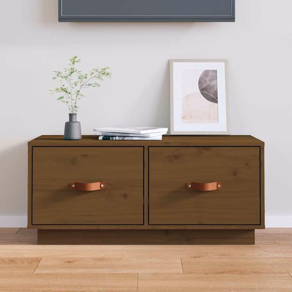Mobile Porta TV vidaXL in Legno Massello di Pino, Colore Marrone, L 80 cm x P 34 cm x H 35 cm