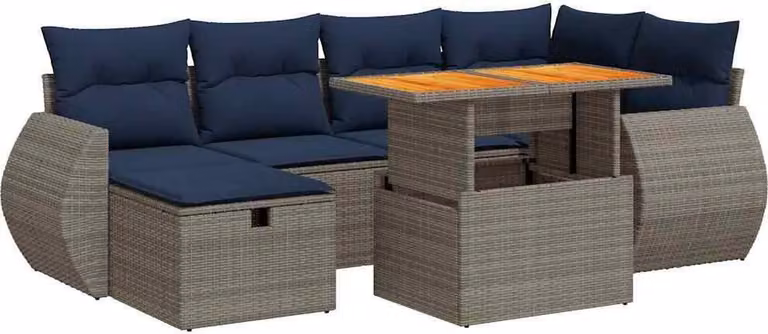 Set Divani Giardino 7 pz con Cuscini Marrone Polyrattan Acacia