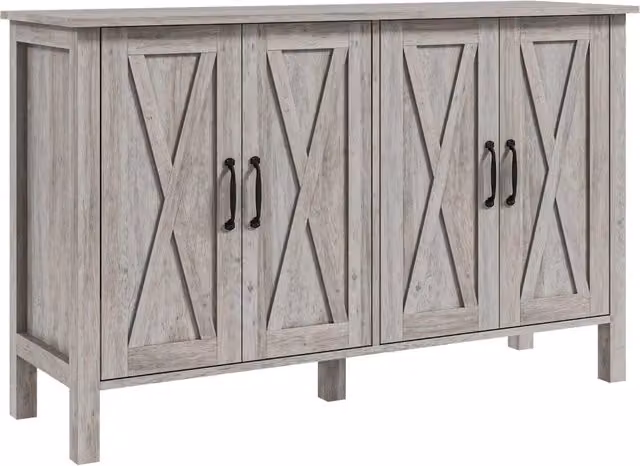 Mobiletto Multiuso in Legno Stile Rustico con 4 Ripiani Regolabili, Grigio, L 120 cm x P 37 cm x H 75 cm