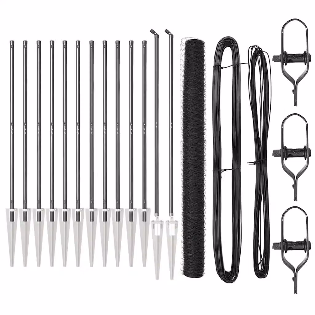 Recinzione esagonale vidaXL in acciaio rivestito in PVC grigia con pali per installazione nel terreno L: 25 m, H: 1,5 m