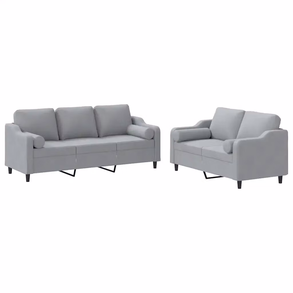 Set di Divani vidaXL in Tessuto Grigio con Cuscini per Soggiorno Moderno – 2