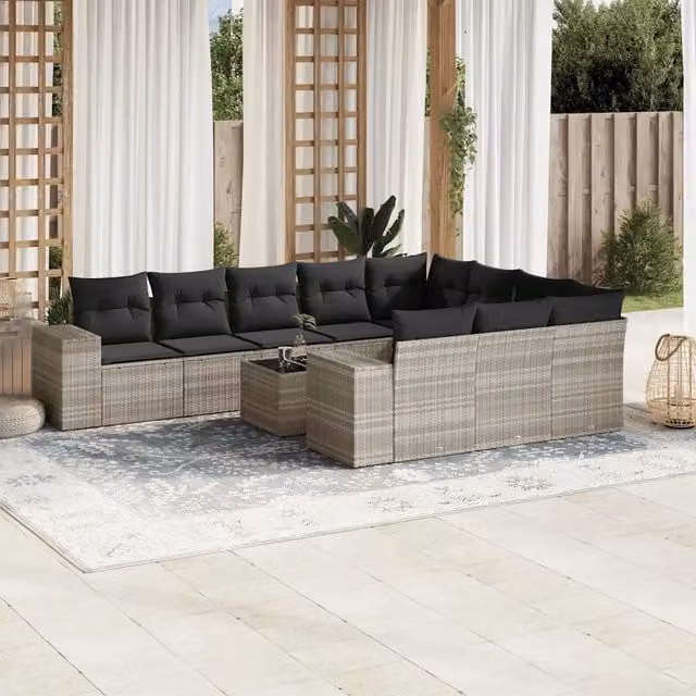 Set Divani da Giardino 11 pz con Cuscini in Polyrattan Grigio 3223101