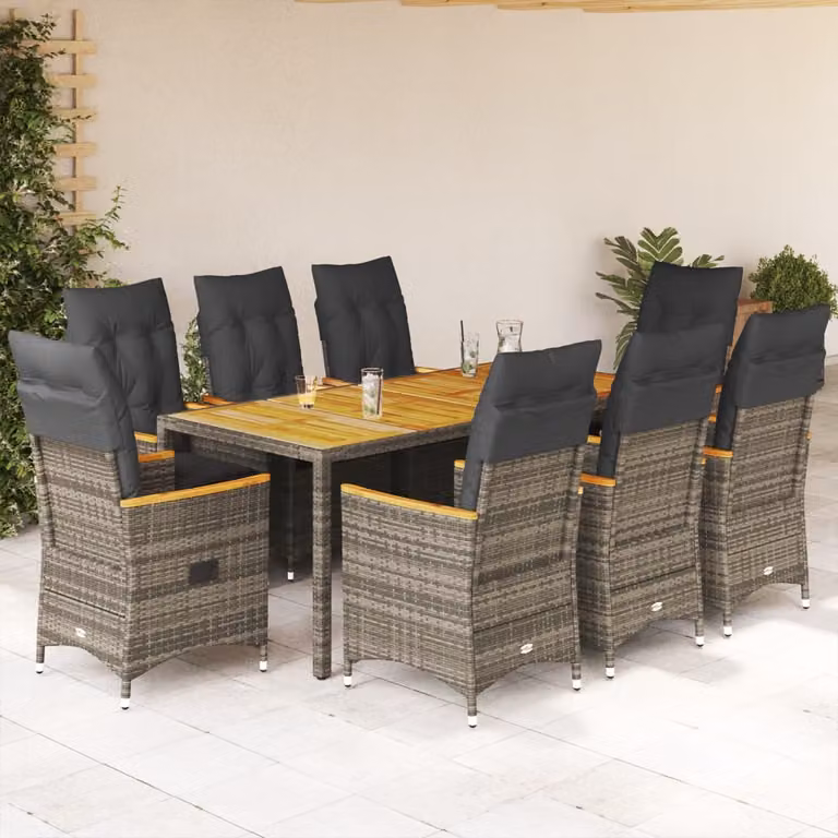 Maison Exclusive - Set da pranzo da giardino 9 pezzi con cuscini in polyrattan grigio