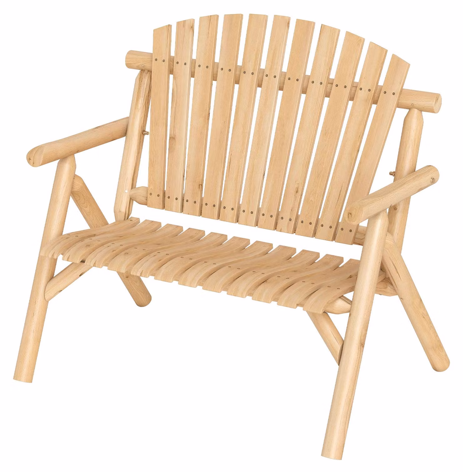 Panchina da giardino COSTWAY a 2 posti in legno, panchina in legno resistente alle intemperie, panchina con braccioli, panchina da balcone con portata fino a 300 kg, panchina da terrazza, panchina da parco in legno naturale