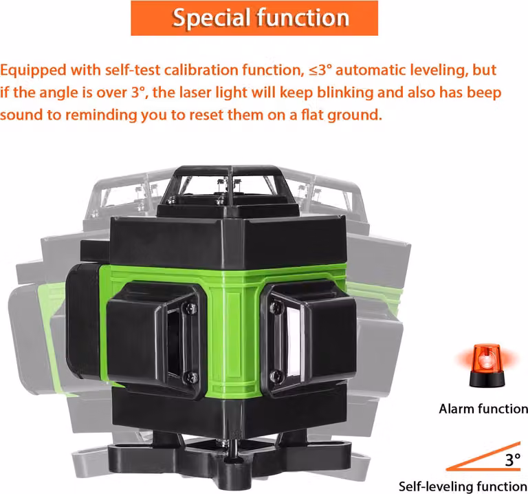 KKMOON Livello laser multifunzionale 4D a 16 linee 3° Macchina autolivellante Strumento di livellamento con batteria al litio ricaricabile tramite USB con inclinazione orizzontale verticale