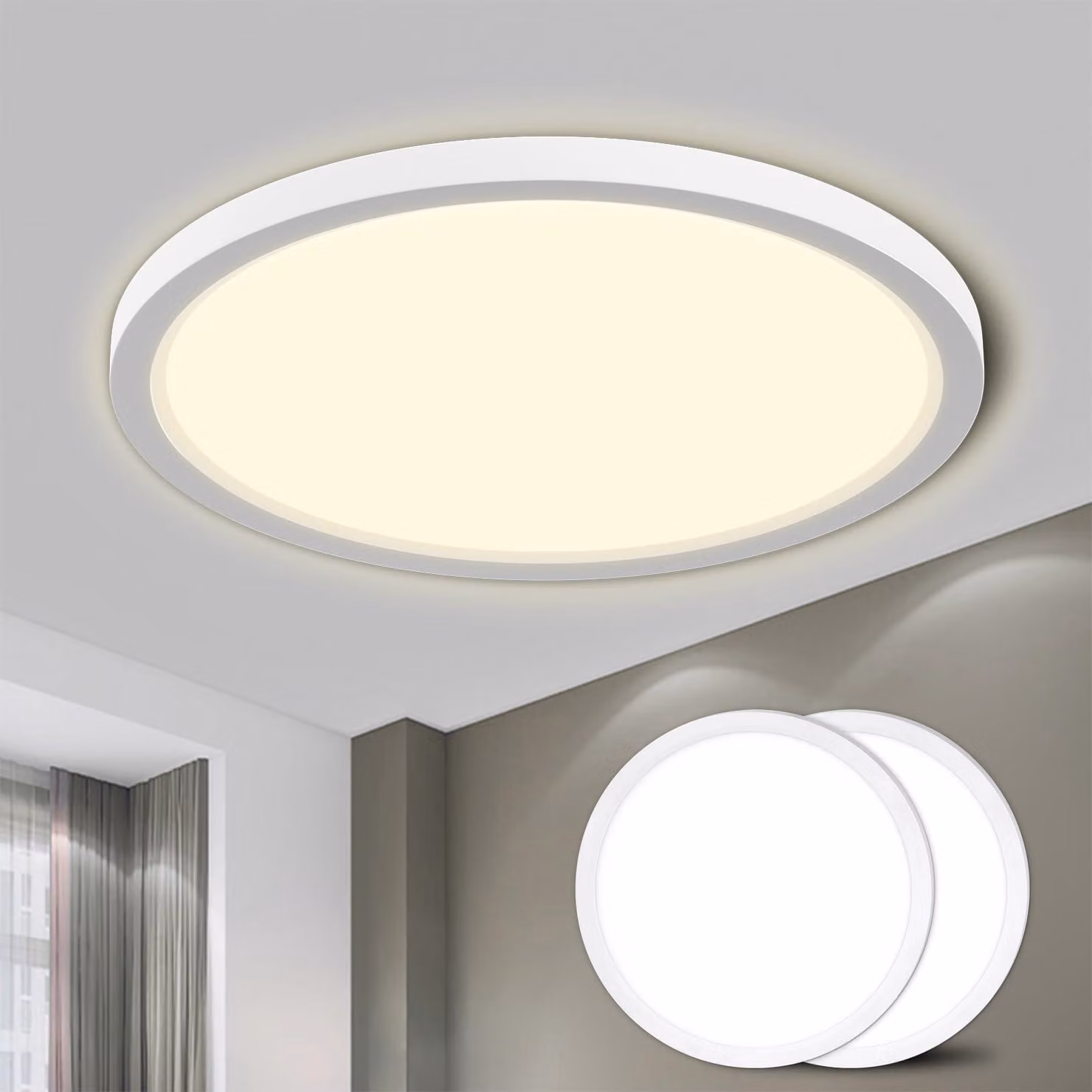 LQWELL Plafona, lampada da soffitto a LED, lampada da bagno IP44 resistente agli spruzzi d'acqua, rotonda e piatta, 18W 4000K 1600LM, lampada moderna ed essenziale, sottile, per soggiorno, 220×24 mm