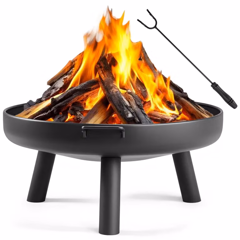 FCH focolare a legna senza fumo Ø 80 cm con attizzatoio, cesto per il fuoco e barilotto antiscintilla per riscaldamento/BBQ grill, giardino terrazza