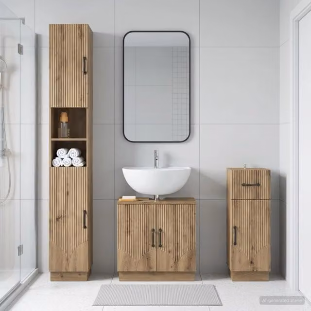 Set di armadietti da bagno in 3 pezzi HOORN Rovere Artigianale 3417881