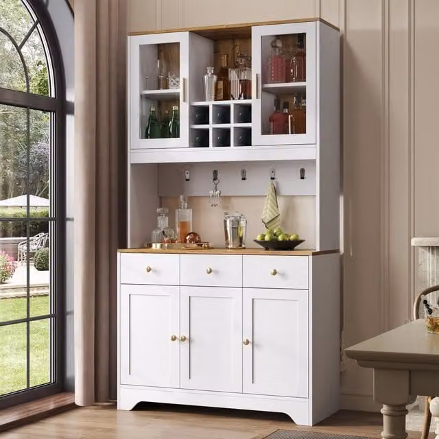 Sideboard e Armadio Alto, Effetto Legno Bianco, 94,5x30x175,5 cm, per Soggiorno e Sala da Pranzo
