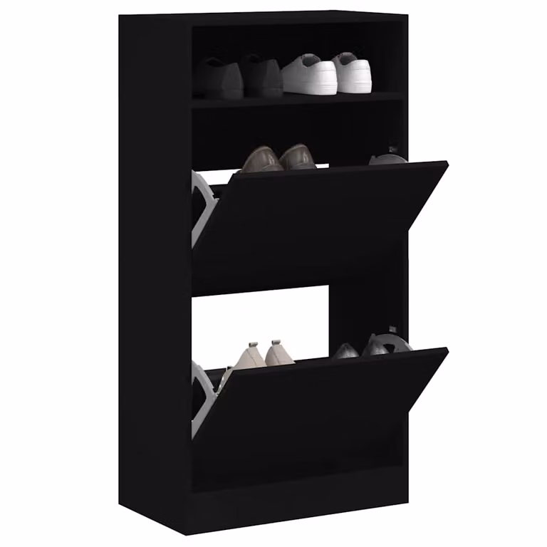 Scarpiera moderna vidaXL nera in legno con scomparti basculanti e ripiani interni, L: 60 cm, P: 34 cm, H: 116 cm