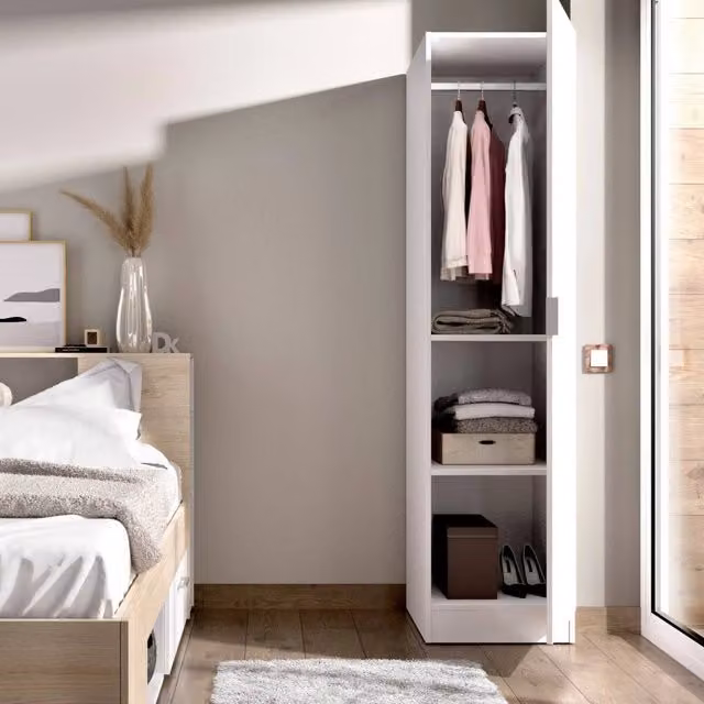Armadio mondoora DMORA per camera da letto, Bianco opaco, L: 41 cm, P: 52 cm, H: 184 cm