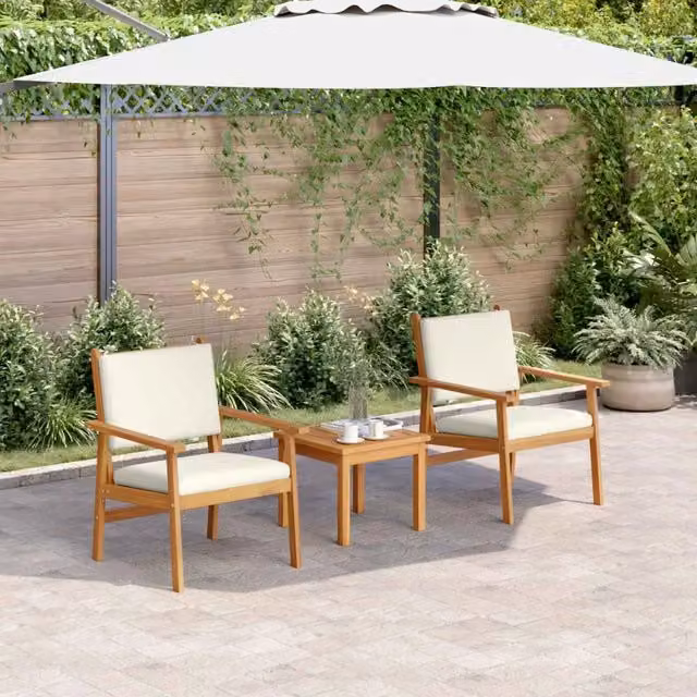 Set Divano da Giardino Moderno vidaXL in Legno di Acacia, 3 Pezzi, Bianco e Beige – 1